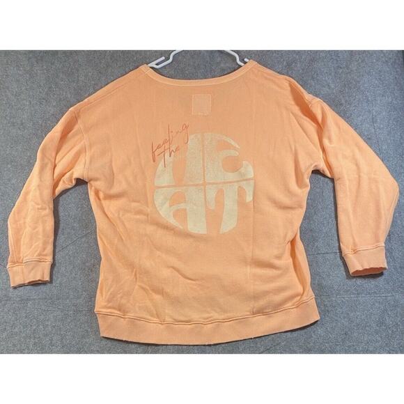 Aerie Sweater Womens Medium Bright Orange Pink Distressed Oversized 3/4 Sleeves - Picture 13 of 14